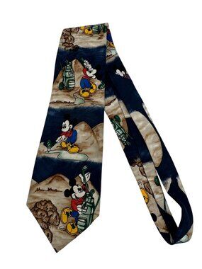 Vintage Disney Mickey Unlimited Disney Golf Themed Woven Tie Navy Blue Classic